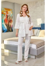 Resim Cossy By Aqua 24621 Fistolu İp Askılı Hamile Lohusa 3 Lü Pijama Sabahlık Tk 001 