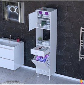 Resim Modilayn Arda 35x173x32,5 Cm 1 Çekmece 1 Göz Sepetli Ve 3 Raf Akıllı Dolap İle Dağınıklığa Son Beyaz 