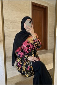 Resim Kirazca Butik Kadın Düğmeli Desenli Gömlek Yaka Rahat Kalıp Tesettür Tunik 