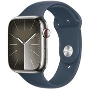 Resim Apple Watch Series 9 GPS + Cellular MRMP3TU/A 45 mm Gümüş Rengi Paslanmaz Çelik Kasa ve Fırtına Mavisi Sp 