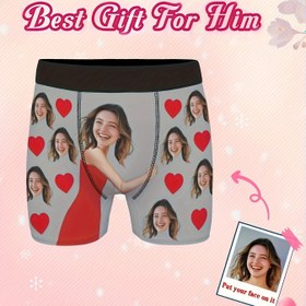 Resim Özel Fotoğraf ve Kalp Desenli Erkek Boksör Külotlar - Nefes Alabilir Esnek Kumaş, Sevgililer Günü Hediyesi Eşinize/Erkeğinize, Resminizle Kişiselleştirilmiş İç Çamaşırı, Romantik Giysi | Eğlenceli Tasarım | Saydam Olmayan Malzeme 
