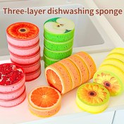 Resim Üç Katmanlı Meyve Desenli Bulaşık Sopası - Polyester Mutfak Temizleme Aracı, Bulaşık, Tencere ve Mutfak Araçları için Canlı Turuncu, Elma ve Çiçek Desenleri, Bulaşık Sopaları ve Temizleme Aksesuarları 