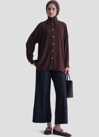 Resim Armine Metal Düğmeli Oversize Tunik Acı Kahve 
