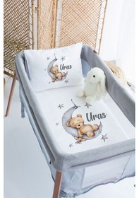 Resim Lilabio %100 Pamuk Saten İsme Özel İsimli 70x120 Park Yatak Nevresim Seti Ayda Uyuyan Ayıcık 