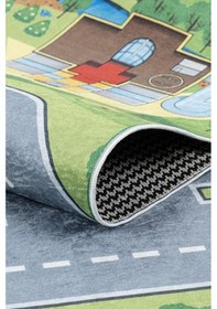 Resim Dijital Baskı Makinada Yıkanabilir Kaymaz Taban Dekoratif Çocuk Odası Halısı 9028 Mavi 