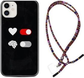 Resim kilifland Uyumlu Iphone 12 Mini ile Uyumlu Kılıf Rasta Ipli Boyun Askılı Desenli Silikon Love Brain 1722 