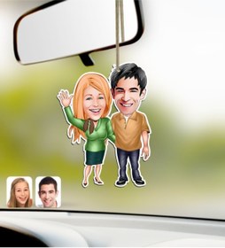 Resim Bk Gift Kişiye Özel Sevgililer Karikatürlü Ahşap Araba Dikiz Ayna Süsü-110 