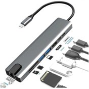 Resim Kelepir Fırsatlar 8 In 1 Aleminyum Metal Kasa Type C Den Usb Usb-3 Lan Eternet Hdmı Hdtv Usbc Pd Çevirici 