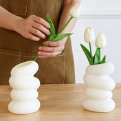 Resim Elegant Nordic-Inspired Spiral Beyaz Plastik Vazo Ev ve Mutfak Dekoru için - Oturma Odası ve Yatak Odası Estetiği için İdeal 