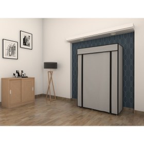 Resim Burak Gri Tek Yandan Raflı Bez Dolap Gardırop 