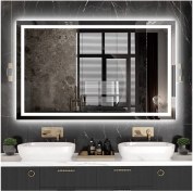 Resim Dnr-Mirror70 x 110 cm Beyaz Ledli Kumlamalı Dikdörtgen Banyo Aynası Tuvalet Aynası 