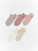 Resim LC Waikiki Ekru Kadın Düz Sneaker Çorap 5'li 