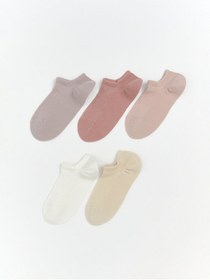 Resim LC Waikiki Ekru Kadın Düz Sneaker Çorap 5'li 