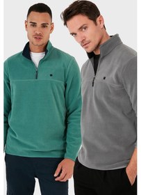 Resim Buratti Slim Fit Anti-Pilling Tüylenme Yapmayan Bato Yaka Şardonlu 2'Li Paket Erkek Polar 5906001S2 Benetton-Gri 