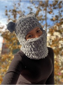 Resim Novaglow Hayvan Figürlü Şapka Puffy Bere Kar Maskesi Kayak&snowboard Balaclava Örgü Bere Örgü Şapka 