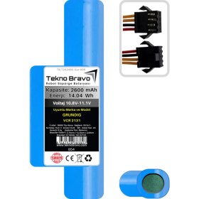 Resim Tekno Bravo (Grundig Vcr 2131 Uyumlu) 2600MAH 14,04WH Robot Süpürge Yedek Bataryası 