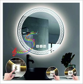 Resim Dnr-Mirror55 Cm Beyaz Ledli Tasarım Kumlamalı Dokunmatik Bluetoothlu Buğu Önleyicili Banyo Aynası Makyaj Ayna 