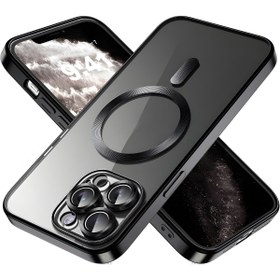Resim Fibaks iPhone 11 Pro Max Kılıf Kamera Lens Korumalı Magsafe Şarji Şeffaf Renkli Yumuşak Kapak Siyah 
