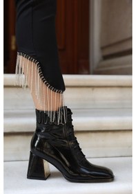 Resim Kimberly Siyah Rugan Deri Kadın Topuklu Bot Siyah 