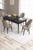 Resim Canisa Roz Serisi,80x132 Mdf Açılabilir Siyah Mermer Desen Yemek Masası 4 Cappucino Sandalye Gold Halkalı 