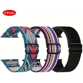 Resim Gaojunshop01 3lü Esnek Solo Loop Uyumlu İwatch Band 38mm 40mm 41mm 42mm 44mm 45mm 49mm Nylon Kayış 