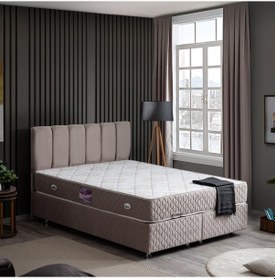 Resim Setaymobilya Baza, Tetra Gri Çift Kişilik Baza + Başlık + Deluxe Yatak 