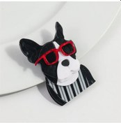 Resim Fishsheep Sevimli Köpek Broşu - Bulldog Şapkalı Gözlüklü Kadın Aksesuarı Altın-renk 