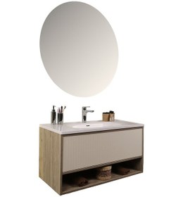 Resim Kobos Elegant 100 Cm Banyo Dolabı Seti Light Walnut + Luna Ahşap 
