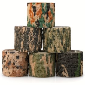 Resim 6 Rulo Kamuflaj Kendinden Yapışkanlı Bant, Dokusuz Kumaş Sarma Bandajı, Bisikletler, Tüfekler, Av Tüfeği ve Yay Işıkları için Güçlü Yapışma Özellikli Esnek Elastik Sarım 
