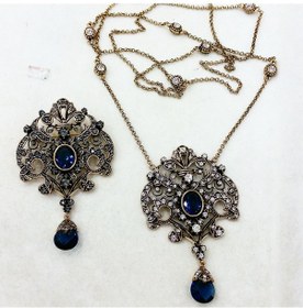 Resim Safir Mavi Elmas Montür Uzun Kolye Sevgililer Için 