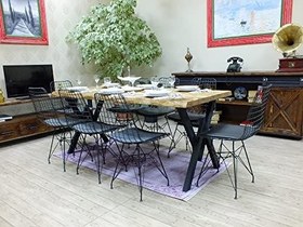 Resim Ntconcept Doğal Ahşap Panel Açık Ceviz Renk Dalgalı Kenarlı Profil V Ayaklı Yemek ve Toplantı Masası(85cm-210cm) 