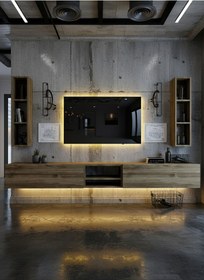 Resim Resital Ledli Duvara Monte Tv Sehpası - Ceviz - W6002-2 Çok Renkli 