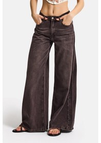 Resim Itsbasic Kadın Taşlanmış Kahve Renk 4w5-16 Palazzo Fit %100 Koton İç Boy 80cm Denim Jean 