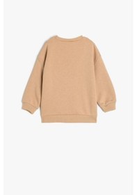 Resim Koton Kız Bebek Sweatshirt Ayıcık Baskılı Uzun Kollu Bisiklet Yaka Pamuklu Şardonlu Kahve 