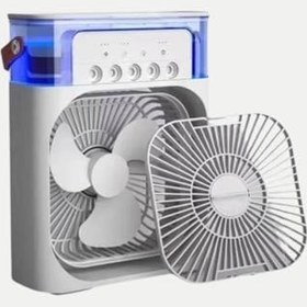 Resim 3’ü 1 Arada Mini Klima Fan USB Şarjlı, 7 Renk Gece Lambalı ve Nemlendirici 