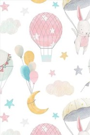 Resim Pelangi Uçan Balon Bulut Desenli Halı Dijital Baskı Yıkanabilir Kaymaz Taban Leke Tutmaz Çocuk Odası Halısı, Beyaz 60 x 200 