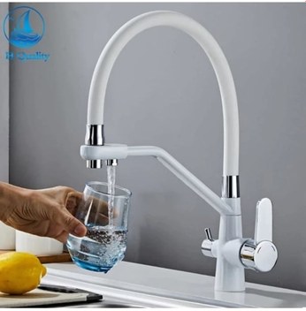 Mutfak Eviye Bataryası Dual Flow Su Arıtma Çıkışlı Yeni Tasarım Beyaz Spiralli