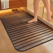 Resim Ahşap Desenli Banyo Diatom Çamuru Kaymaz Paspas, Emici Ayak Pedı ve Kapı Önü Giriş Halısı 