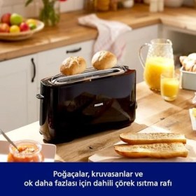Resim Esmo Home Philips Daily Collection Uzun Yuvalı Ekmek Kızartma Makinesi, Buz Çözme Modu, 8 Kızartma Ayarı, Uzun Yuvalı, Siyah, HD2590/90 