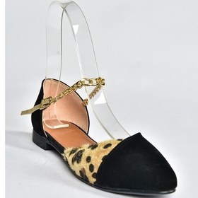 Resim Fox Shoes Siyah/leopar Süet Zincir Detaylı Kadın Babet P726054502 Siyah Kahverengi 