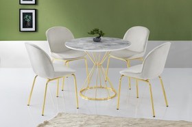 Resim Kum Saati High Gloss Beyaz Gold Mutfak Masa 4 Sandalye Seti 90 cm Sivas Gözde Mobilya