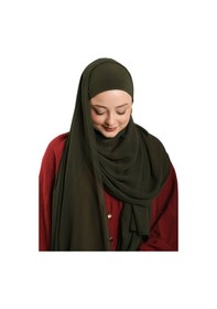 Resim Hürrem Bone Haki Pratik Hazır Geçmeli Bone Şal Şifon Düz 2506 09 haki 