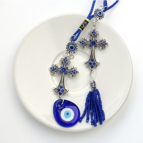 Resim Liangmei Şeytan Gözleri Türk Mavi Gözlü Taşlı Haç Şans Dekoru 
