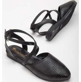 Resim Yüzü Lazer Baskılı Çapraz Baretli Siyah Kadın Babet-2844-siyah Siyah 