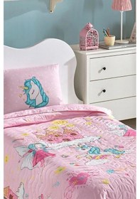 Resim Kapitone Yatak Örtüsü Seti Tek Kişilik Unicorn Dreams Pembe Pembe 