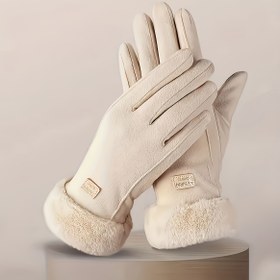 Resim 1 Çift Kışlık Sıcak Eldiven, Dokunmatik Ekran Uyumlu, Peluş Astar, Polyester Örgü Kumaş, Makinede Yıkanabilir, Sonbahar/Kış Sezonu Açık Hava Koruma Eldiveni 