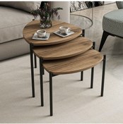 Resim Minar Lenny 3 Lü Metal Ayaklı Zigon Sehpa - Dore 