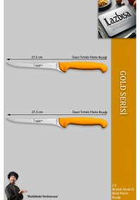 Resim Lazbisa Mft-015 Gold Serisi Mutfak Fileto Bıçağı Steak Bıçak Et Balık Tavuk Fileto Bıçağı 2 Li Set Sarı 