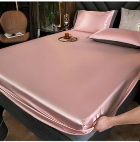 Resim Çift Kişilik Parlak Pamuk Saten Çarşaflar Lastikli Mavi 