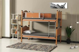 Resim Reyo İnci Genç Çocuk Odası Ahşap Başlıklı Metal Ranza ve Karyola 80X160 